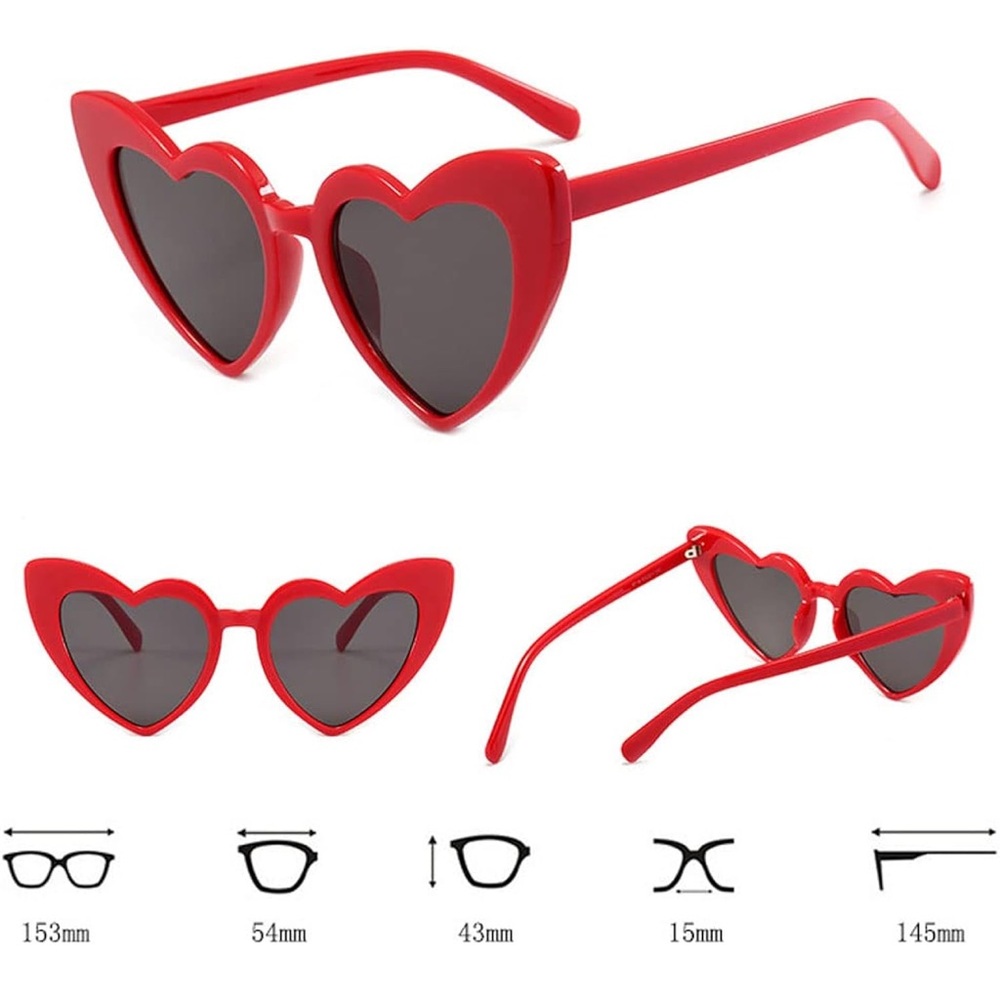 Red Heart Shaped Sunglasses for Women,Vintage Cat Eye Mod Style Retro - Picture 2 of 6